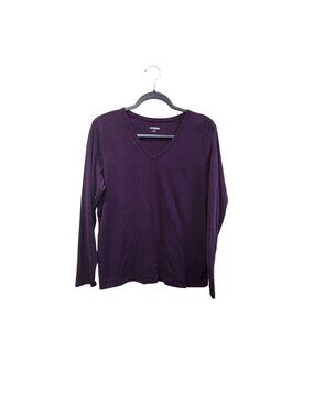 Lands End Womens V-Neck Long Sleeve Top XL Purple 100% Cotton 3710
